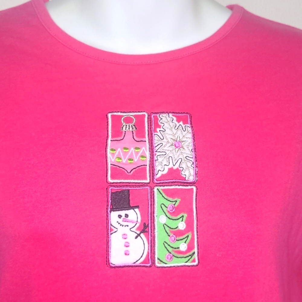 M & C Sportswear Snowman Christmas Shirt Pink Holiday Top Long Sleeve Med, Large